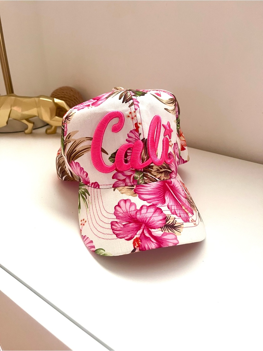 Floral 'Cali' Embroidered Baseball Cap - Pink & White